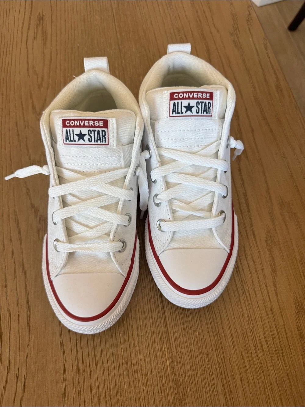 Converse Kids White Canvas Sneakers with Red Trim